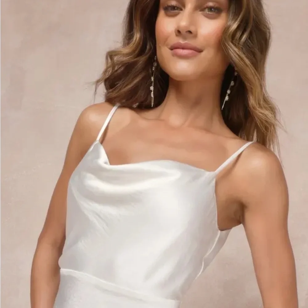 Lulus Wedding dress size XL Allure ivory satin Backless Cowl Neck. - Picture 4 of 16